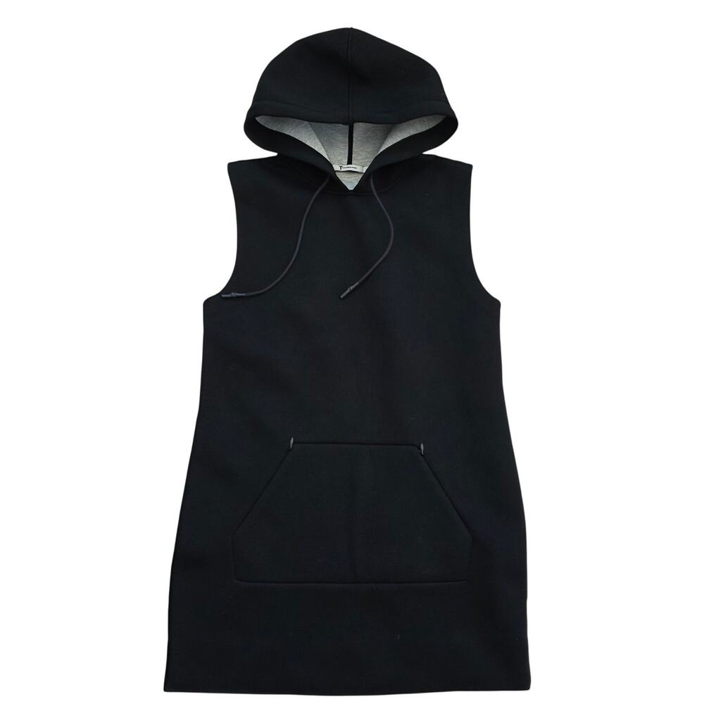 T by Alexander Wang Black Hooded Sweatshirt Dress sz Medium Athleisure Basic